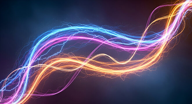 Energetic streams of colorful light create a vibrant, modern background, perfect for technology, science, or creative projects that need a spark