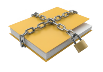 Confidential documents secured with chain and padlock, data privacy concept