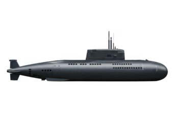 Modern submarine design isolated against a black background, military concept