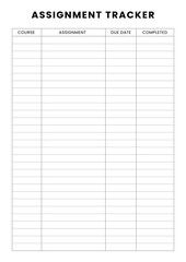 Minimal Assignment Tracker Sheet Planner - 1
