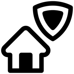 Home insurance. Outlined stroke vector icon with black-filled details.