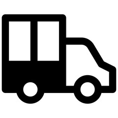 Moving truck. Outlined stroke vector icon with black-filled details.