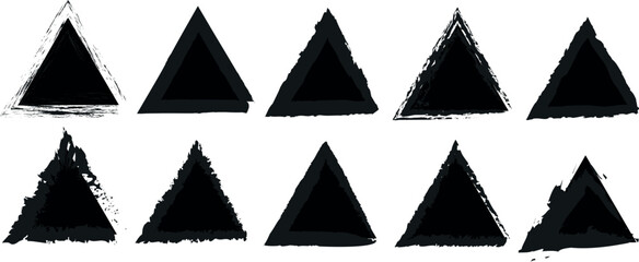Modern Black Triangle Symbol & Logo Frame Bundle – Editable Label Triangles for Branding, Emblems, Road & Traffic Sign Style Designs | Isolated Transparent Brush-Stroke Variations for Creative Project