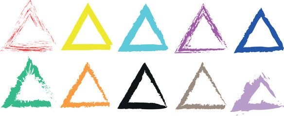 Triangle Colourful – Multipurpose Label Triangles & Frame Logo Emblem Set | Minimal Traffic Sign Road Symbol Collection | Isolated Transparent Variations with Artistic Brush Work
