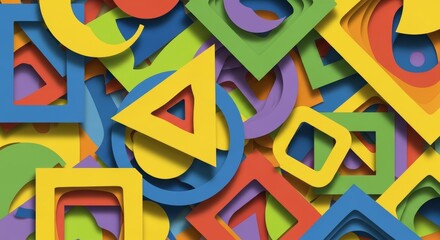 Bright overlapping paper cutout layers with shadows, modern geometric background, creative texture