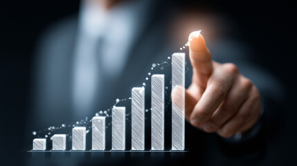 Gráfico em alta simbolizando sucesso empresarial, crescimento sustentável, melhora de resultados e avanço estratégico no mercado