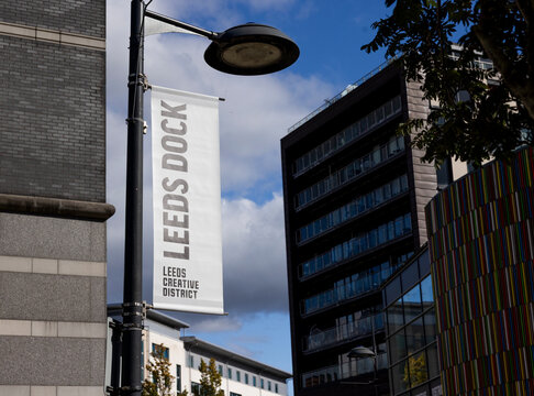 Leeds, England, United Kingdom, 23rd September 2025, Leeds Dock banner signage