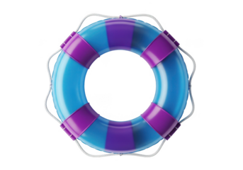 Vibrant blue and purple life preserver with rope, symbol of safety and security