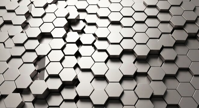 An arrangement of gray hexagonal tiles with an alternating height pattern