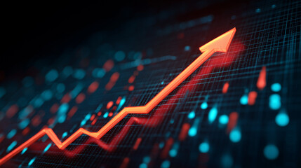 Gráfico com seta para cima simbolizando avanço, bons resultados, crescimento empresarial e evolução estratégica no mercado competitivo