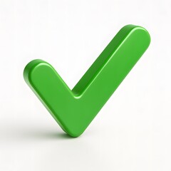 Bright green three dimensional check mark symbol isolated on white background