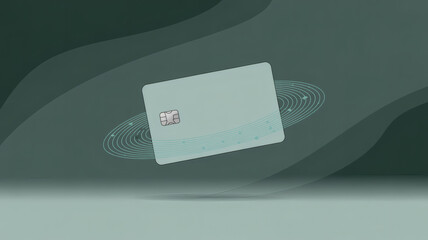 Minimal credit card illustration with chip and contactless lines representing digital payment fintech transaction security checkout retail ecommerce wallet and banking finance