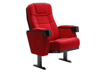 Luxurious plush red theater seat with cup holder offering premium comfort and entertainment experience