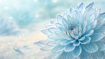 Obraz premium Closeup of a delicate blue dahlia with water droplets, creating a dreamy and ethereal atmosphere, perfect for floral and nature themes