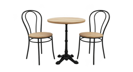 Elegant cafe table and chairs set evokes Parisian charm and cozy dining experiences