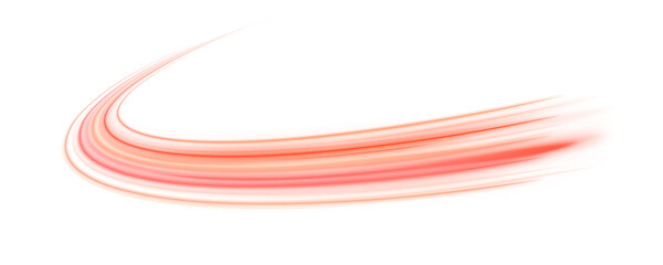 Curved speed lines and swirling neon effects on transparent PNG background. Neon stripes in the form of drill, turns and swirl. Illustration of high speed concept.