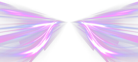 Horizontal night road in the form of a panorama with neon lights. Car motion trails. Speed line motion  PNG background.	