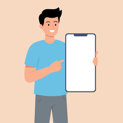 Man pointing at a smartphone with a green checkmark and text space