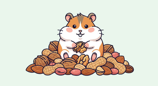 cute hamster with pile of nuts