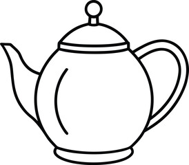 Obraz premium Black and white outline drawing of a teapot kettle