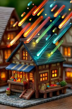 Celebraci&oacute;n m&aacute;gica de Navidad y A&ntilde;o Nuevo con luces brillantes y decoraciones festivas en un encantador ambiente