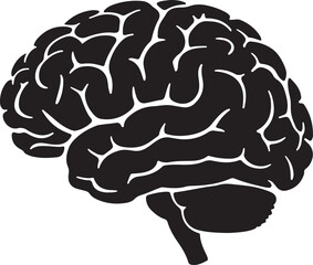 Stylized silhouette of a human brain with intricate lobes and fissures