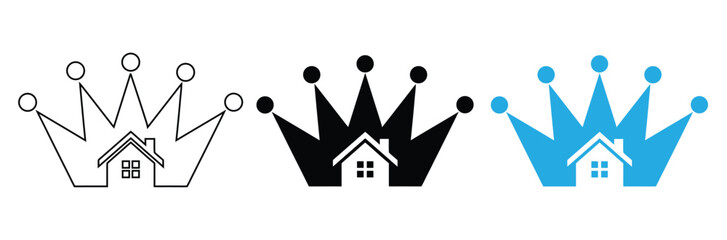 Luxury home king logo icon design with crown symbol, Golden House for Real Estate or Home Loan Business logo template,Royal homes concept for real estate luxury branding service,editable stroke