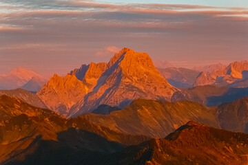 Alpine sunset or sundowner at Mount Diedamskopf, Schoppernau, Bregenz, Vorarlberg, Austria