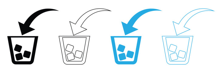 Cold drink, Milkshake, Frappe icon vector set. Silhouette of frappe symbol and sign. Vector illustration.Cooling down with ice cubes in a glass, refreshing drink,editable stroke