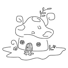 Mushroom House Sketch. Cute Illustrator.