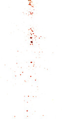 Photograph capturing a dramatic blood splash on a clean white background. The red liquid forms organic droplets and abstract shapes. Adeal for horror, medical, or artistic use.