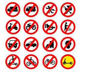 Numerous circular prohibition signs with one exception, ideal for illustrating rules, exceptions, regulations, restrictions, and guidelines in a visually engaging way.