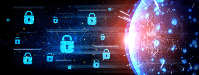 Concept of cybersecurity and a secure network. Multiple layers of data encryption and firewall protection in browsers ensure online privacy and safety from cyber threats. Fermion