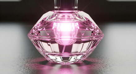 Crystal Perfume Bottle with Pink Glow | Elegant Fragrance Container for Beauty and Cosmetics Marketing