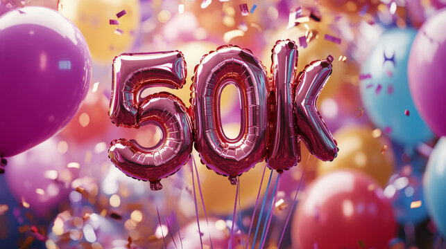 50k Subscriber Milestone Celebration Banner with Balloons - Powered by Adobe
