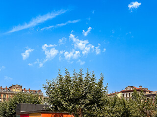Beautiful street view of Old town in Pamplona with sunlit facades and quiet charm