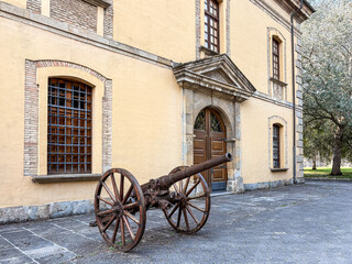 Beautiful street view of Old town in Pamplona with sunlit facades and quiet charm