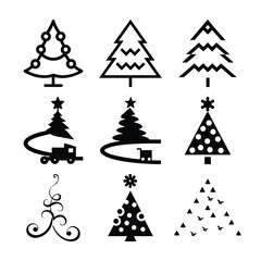 Obraz premium Collection of nine stylized christmas tree icons in black and white