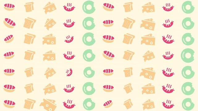 Patterned Arrangement of Various Sushi Types and Wasabi on White Background, Top-Down View, Graphic Food Design