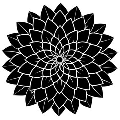 Intricate black and white geometric floral pattern with repeating petal shapes and central circle