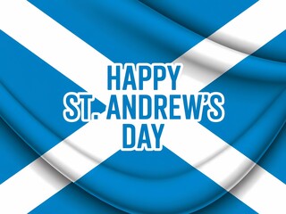 Happy st andrew s day celebration with the scottish flag waving in the background