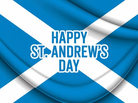 Happy st andrew s day celebration with the scottish flag waving in the background