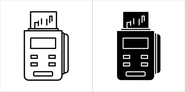 Black and white outline and filled icons of a receipt printer
