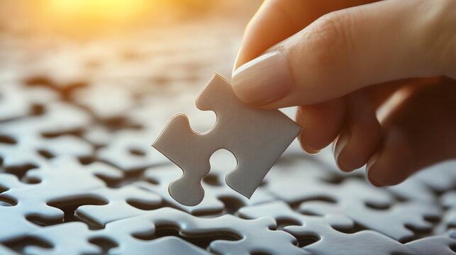 person fitting final puzzle piece into place, completion and clarity concept