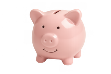 Pink ceramic piggy bank for saving money, investing, finance, wealth, economy and financial growth