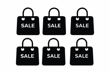 set of Shopping bag with SALE text silhouette vector illustration, isolated on white background