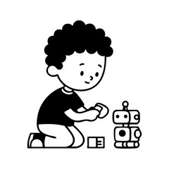 Child playing with small robotics kit, demonstrating early STEM learning, curiosity, and creativity in technology.