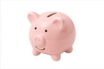 Pink ceramic piggy bank symbolizing savings and smart financial planning, transparent background
