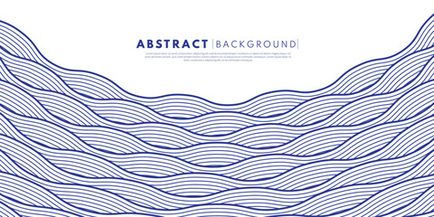 Abstract background with a repeating blue wave line pattern. Japanese water.