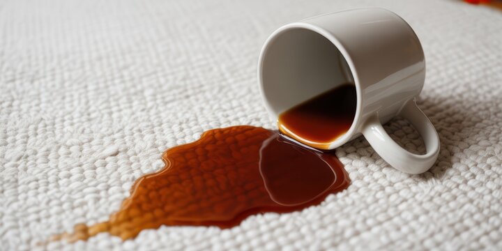Coffee Spilled from Mug on White Rug